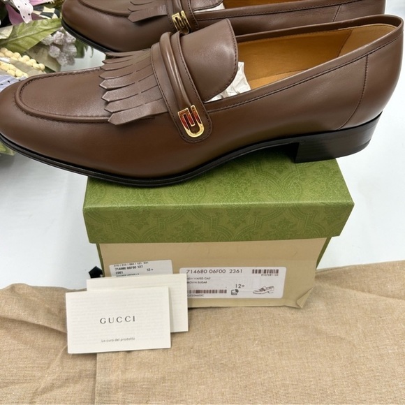 Men’s Gucci fringed leather loafer size 12.5 medium Italy main image 6
